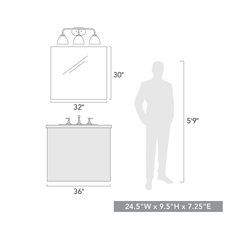 Golden 6956-BA3 BLK-BLK Three Light Bath Vanity, Matte Black