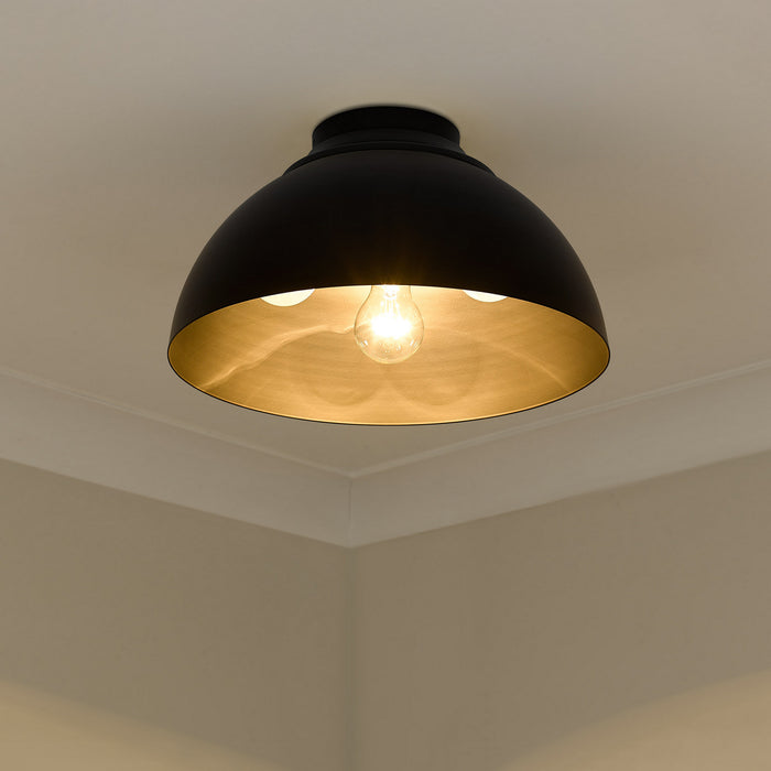 Golden 6956-FM BLK-BLK Three Light Flush Mount, Matte Black