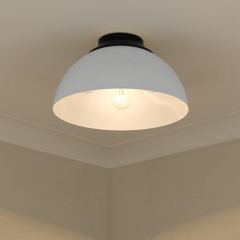 Golden 6956-FM BLK-WHT Three Light Flush Mount, Matte Black
