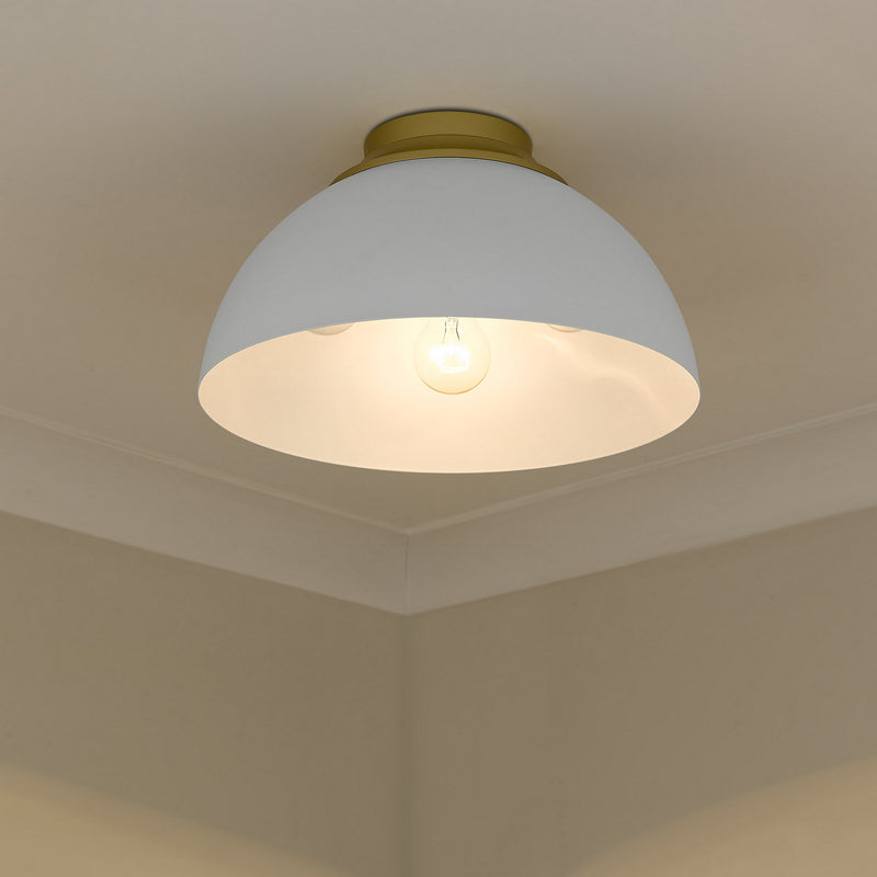 Golden 6956-FM OG-WHT Three Light Flush Mount, Olympic Gold