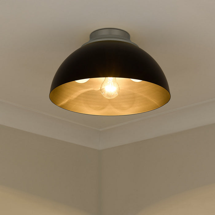 Golden 6956-FM PW-BLK Three Light Flush Mount, Pewter