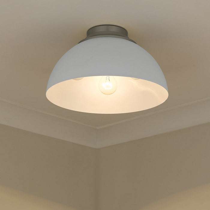 Golden 6956-FM PW-WHT Three Light Flush Mount, Pewter