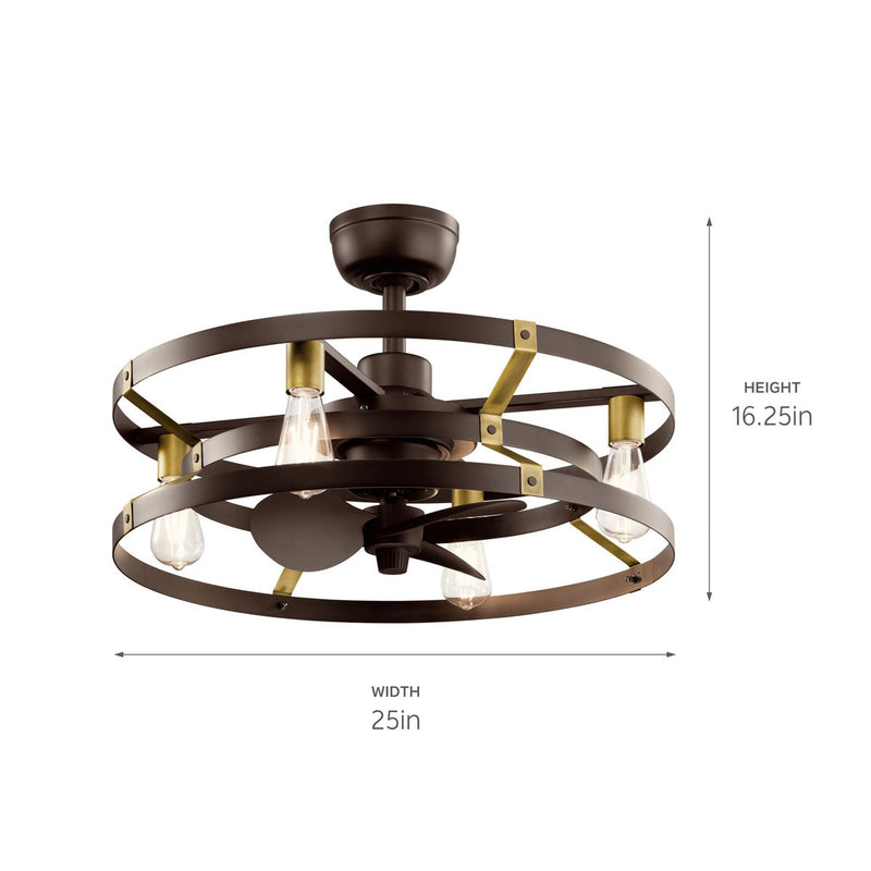 Kichler 300040SNB 25" Ceiling Fan, Satin Natural Bronze