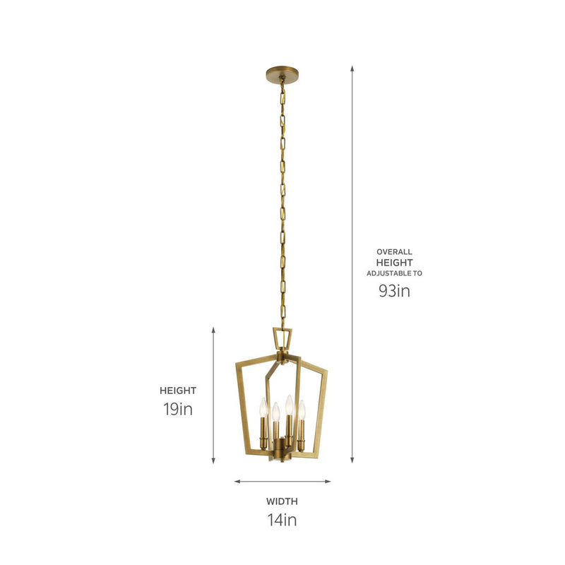 Kichler 43498NBR Four Light Pendant, Natural Brass