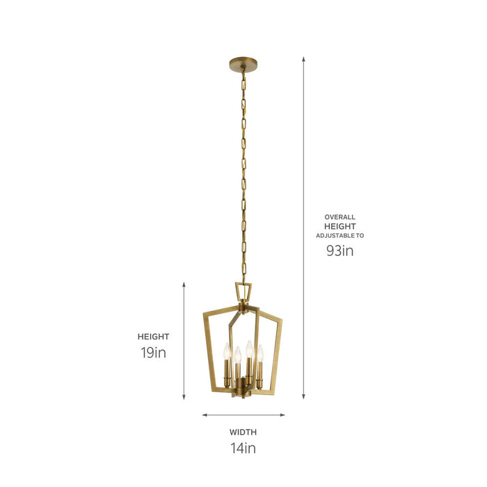 Kichler 43498NBR Four Light Pendant, Natural Brass