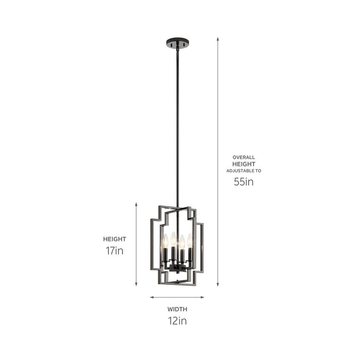 Kichler 43964MCH Four Light Pendant, Midnight Chrome