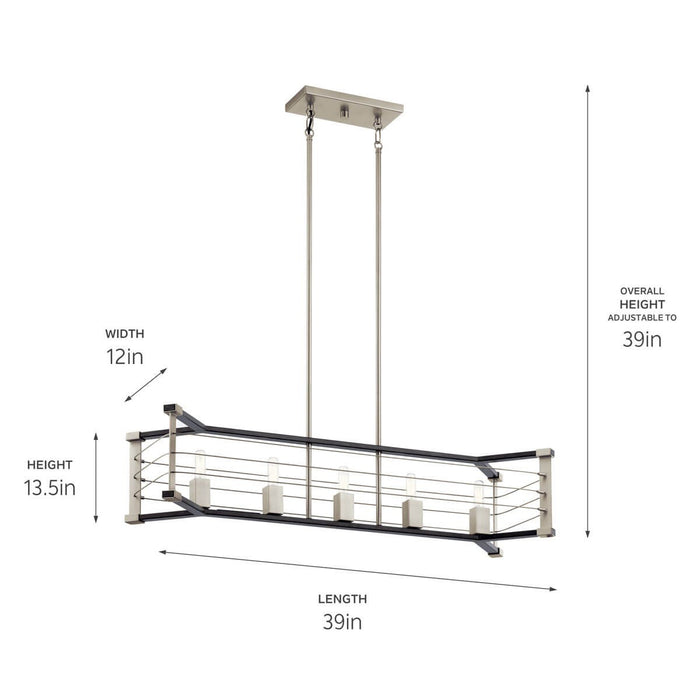 Kichler 44250MOK Five Light Linear Chandelier, Midnight Oak