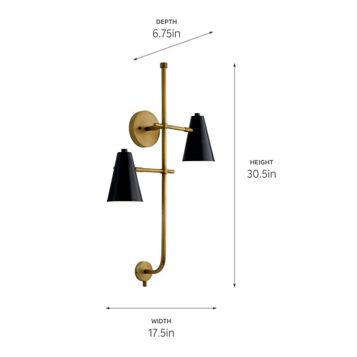 Kichler 52174BK Two Light Wall Sconce, Black