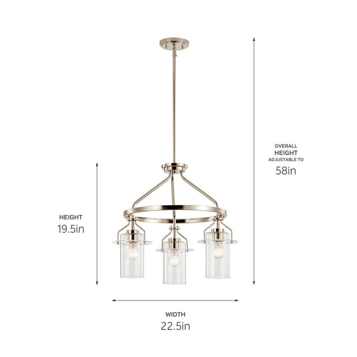 Kichler 52377PN Three Light Chandelier, Polished Nickel