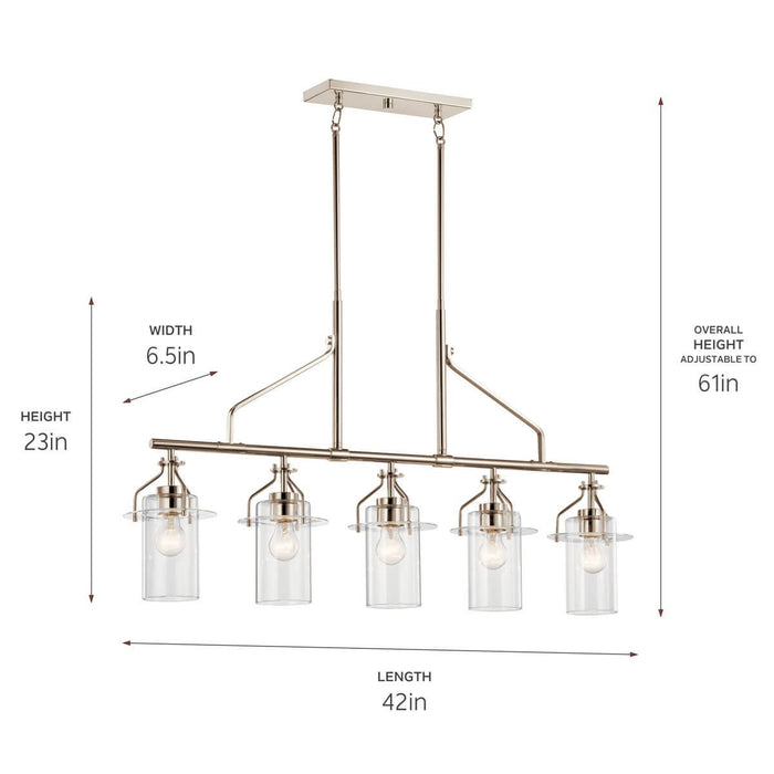 Kichler 52379PN Five Light Linear Chandelier, Polished Nickel