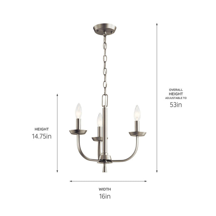 Kichler 52383NI Three Light Mini Chandelier, Brushed Nickel