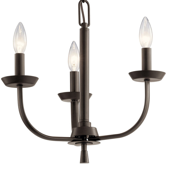 Kichler 52383OZ Three Light Mini Chandelier, Olde Bronze