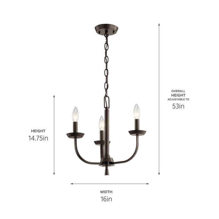 Kichler 52383OZ Three Light Mini Chandelier, Olde Bronze