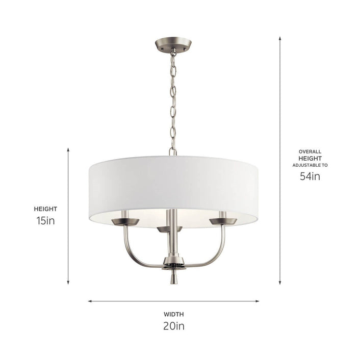 Kichler 52384NI Three Light Chandelier, Brushed Nickel