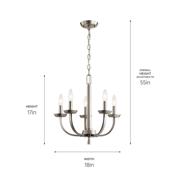 Kichler 52385NI Five Light Chandelier, Brushed Nickel