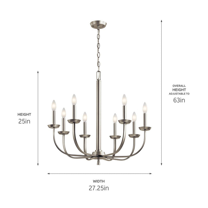 Kichler 52388NI Eight Light Chandelier, Brushed Nickel