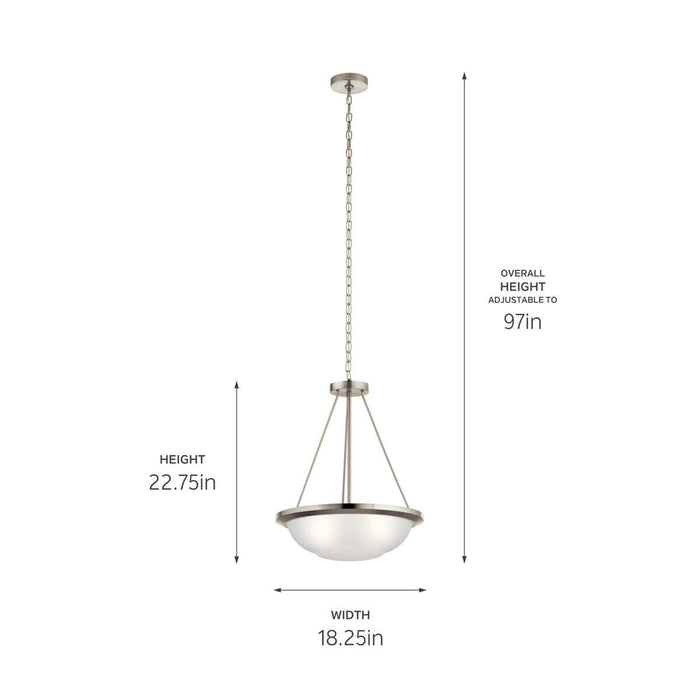Kichler 52393NI Three Light Pendant, Brushed Nickel
