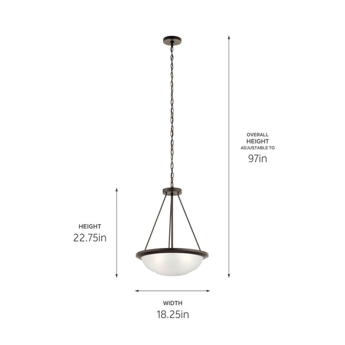 Kichler 52393OZ Three Light Pendant, Olde Bronze