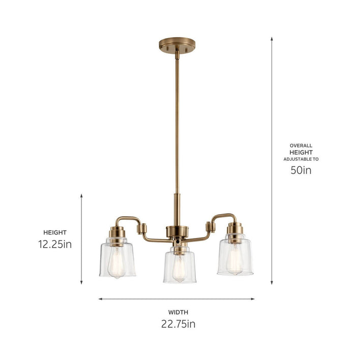 Kichler 52397WBR Three Light Chandelier, Weathered Brass