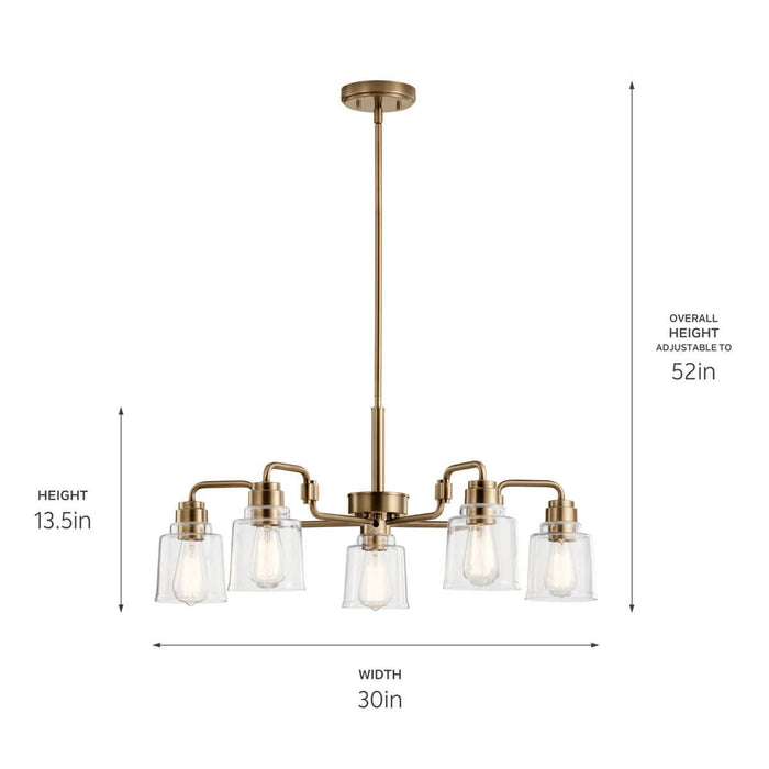 Kichler 52398WBR Five Light Chandelier, Weathered Brass