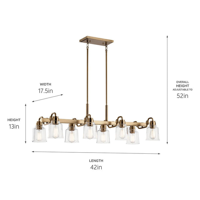 Kichler 52400WBR Eight Light Linear Chandelier, Weathered Brass