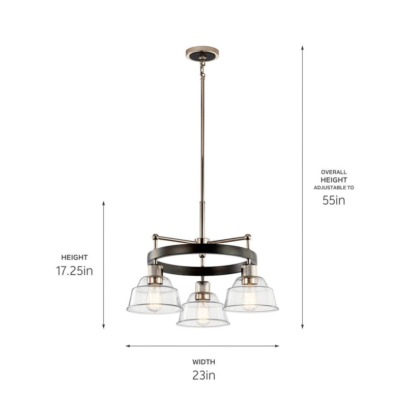 Kichler 52402PN Three Light Chandelier, Polished Nickel