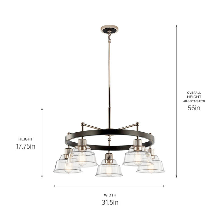 Kichler 52403PN Five Light Chandelier, Polished Nickel