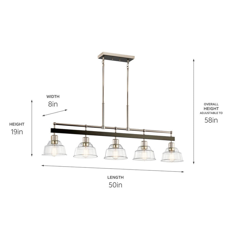 Kichler 52404PN Five Light Linear Chandelier, Polished Nickel