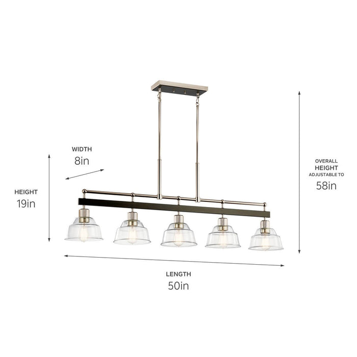Kichler 52404PN Five Light Linear Chandelier, Polished Nickel