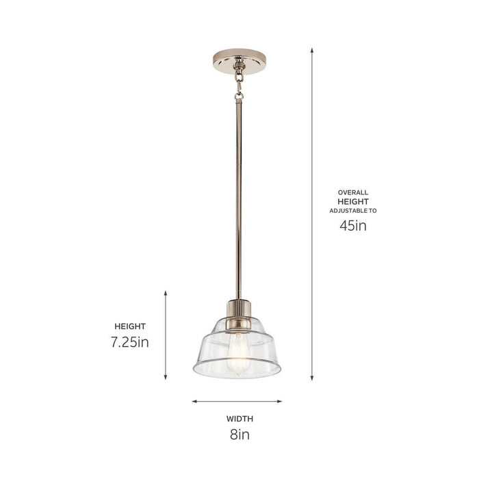 Kichler 52405PN One Light Mini Pendant, Polished Nickel