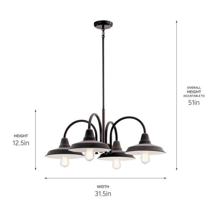 Kichler 52407WZC Four Light Chandelier, Weathered Zinc