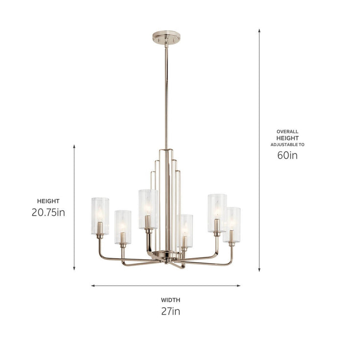 Kichler 52411PN Six Light Chandelier, Polished Nickel
