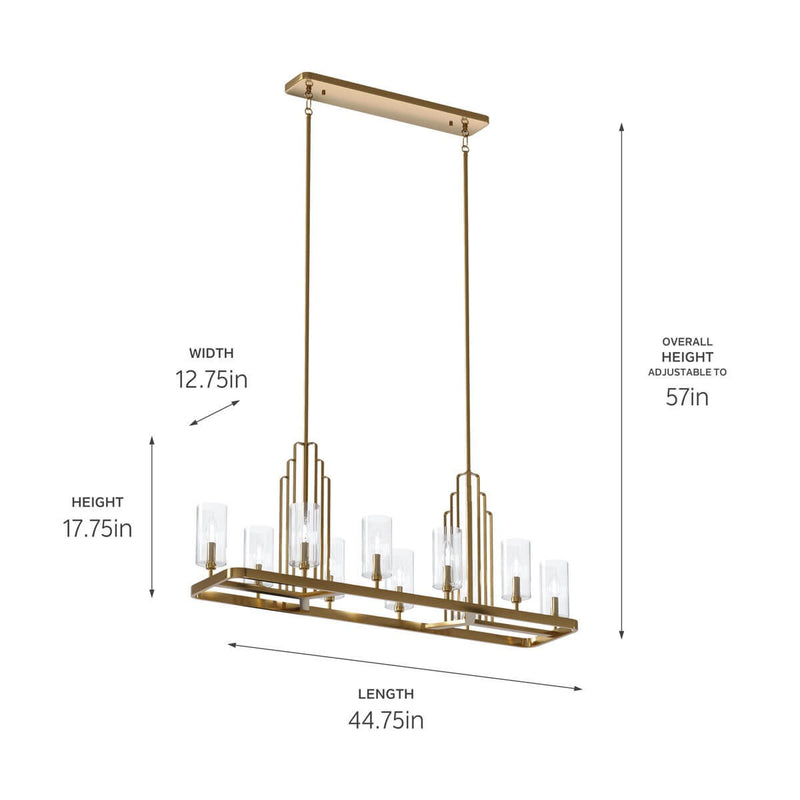 Kichler 52413BNB Ten Light Linear Chandelier, Brushed Natural Brass