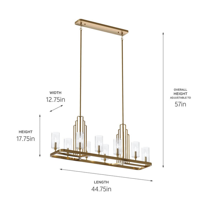 Kichler 52413BNB Ten Light Linear Chandelier, Brushed Natural Brass