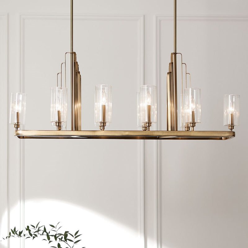 Kichler 52413BNB Ten Light Linear Chandelier, Brushed Natural Brass