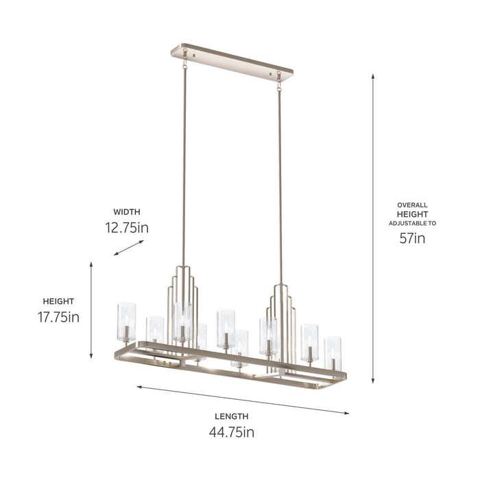 Kichler 52413PN Ten Light Linear Chandelier, Polished Nickel