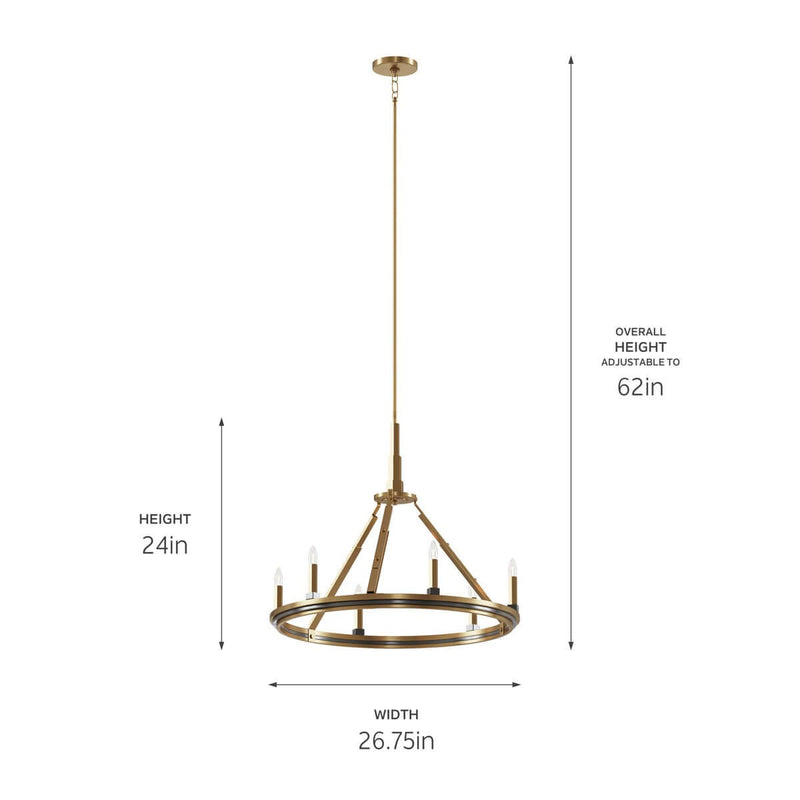 Kichler 52420BNB Six Light Chandelier, Brushed Natural Brass