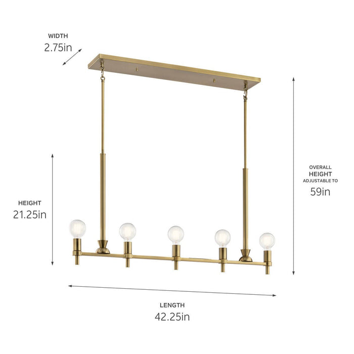 Kichler 52425BNB Five Light Linear Chandelier, Brushed Natural Brass