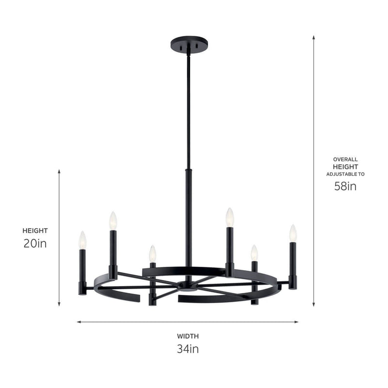 Kichler 52427BK Six Light Chandelier, Black