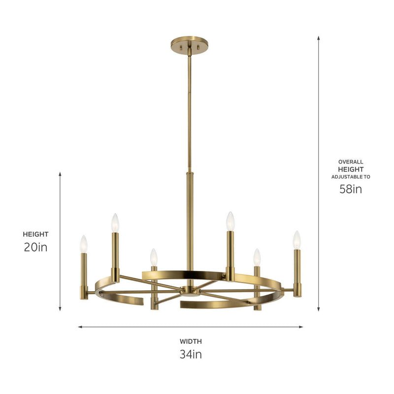 Kichler 52427BNB Six Light Chandelier, Brushed Natural Brass