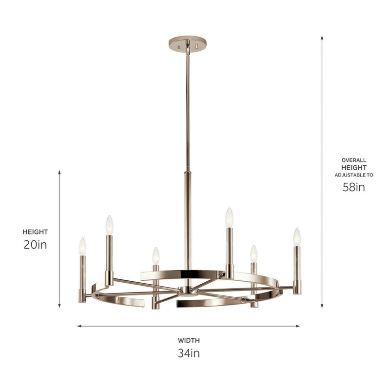 Kichler 52427PN Six Light Chandelier, Polished Nickel