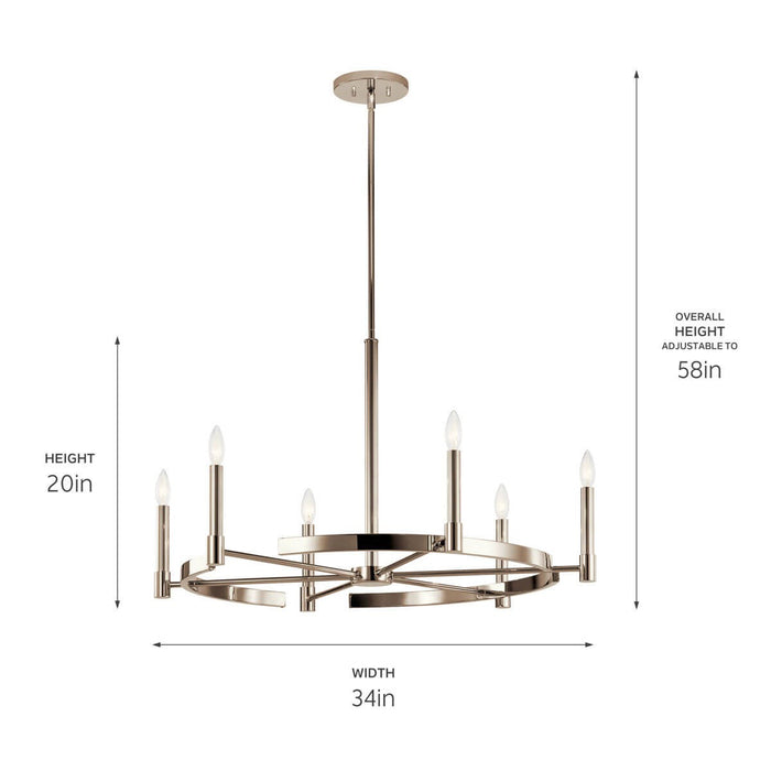 Kichler 52427PN Six Light Chandelier, Polished Nickel