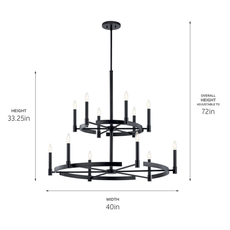 Kichler 52428BK 12 Light Chandelier, Black