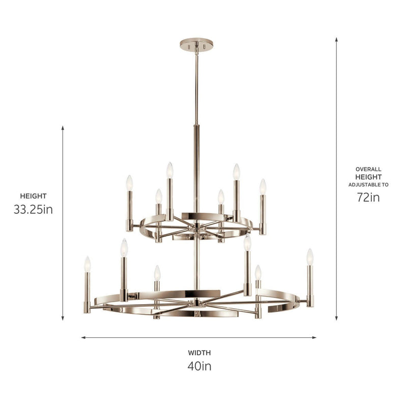 Kichler 52428PN 12 Light Chandelier, Polished Nickel