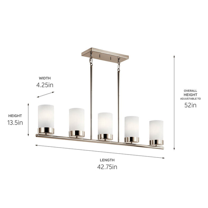 Kichler 52430PN Five Light Linear Chandelier, Polished Nickel