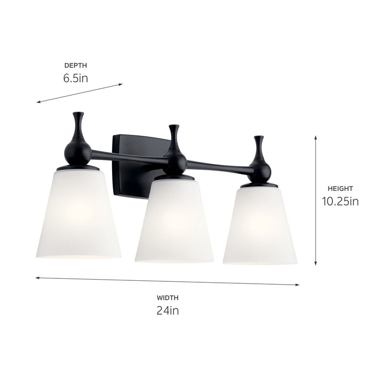 Kichler 55092BK Three Light Bath, Black
