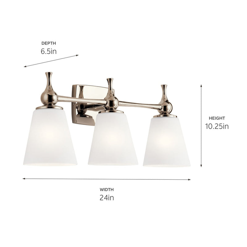 Kichler 55092PN Three Light Bath, Polished Nickel