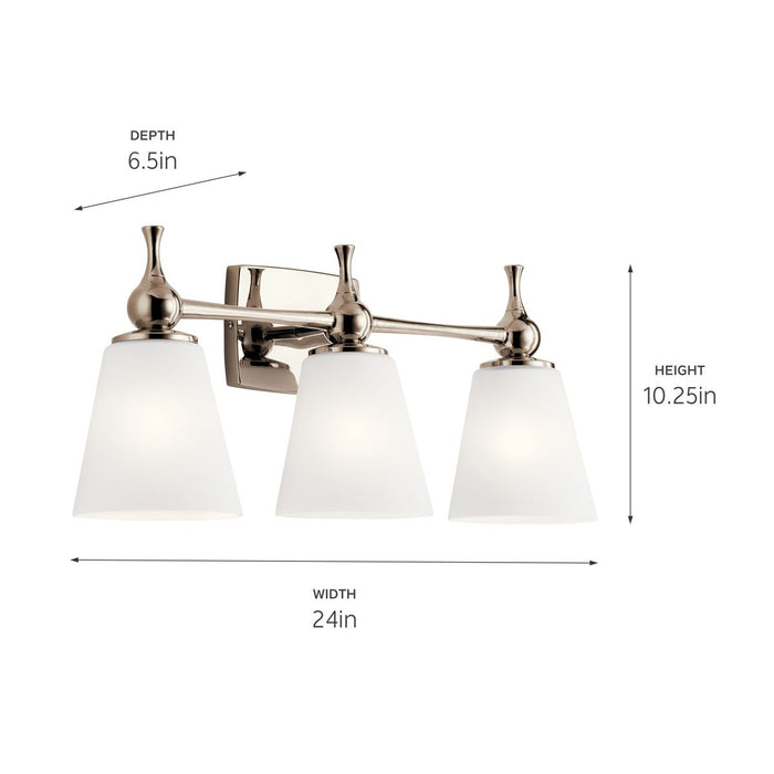 Kichler 55092PN Three Light Bath, Polished Nickel