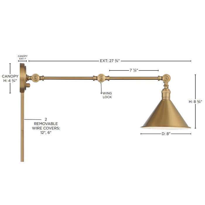 Nuvo Lighting 60-7361 One Light Swing Arm Wall Lamp, Burnished Brass
