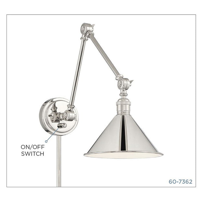 Nuvo Lighting 60-7362 One Light Swing Arm Wall Lamp, Polished Nickel